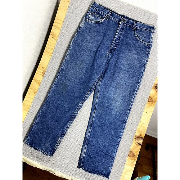 Carhartt Vintage Fleece Lined Jeans 38X32 Blue Faded Relaxed Straight USA Made - Picture 6 of 13
